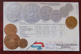 Cpa // Avec Pavillon National Pour Faire Connaître Le Monnayage International : Niederlandisch-Indien - Relief - Münzen (Abb.)