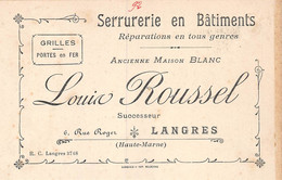 Delcampe - 21-8074 : CARTE DE VISITE. LANGRES. LOUIS ROUSSEL. SERRURERIE EN BATIMENTS - Visitenkarten
