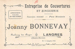 Delcampe - 21-8075 : CARTE DE VISITE. LANGRES. JOANNY BONNEVAY. ENTREPRISE DE COUVERTURES ET ZINGUERIE - Visitenkarten