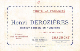 Delcampe - 21-8077 : CARTE DE VISITE. CHAUMONT. HENRI DEROZIERES. EDITEUR EN PUBLICITE - Visitenkarten