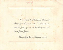 21-8081 : FAIRE-PART NAISSANCE DE JEAN BOURGEOT-LEGOUX  PRAUTHOY 1925 - Naissance & Baptême