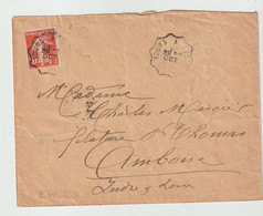 4367 Lettre Cover 1909 Cachet Convoyeur Tours à Blois Amboise Mercier - 1877-1920: Periodo Semi Moderno