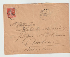Delcampe - 4367 Lettre Cover 1909 Cachet Convoyeur Tours à Blois Amboise Mercier - 1877-1920: Semi-Moderne