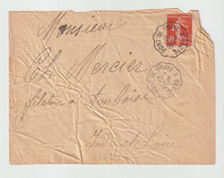 Delcampe - 4368 Lettre Cover 1909 Cachet Convoyeur Pont De Braye à Blois Amboise Mercier Filature - 1877-1920: Semi-Moderne