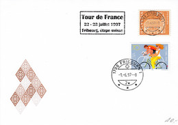 Delcampe - Flamme Du Tour De France 22 - 23 Juillet 1997, Fribourg, étape Suisse Sur Lettre Oblitérée Le 1.6.97.....??? - Briefe U. Dokumente