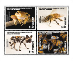 Delcampe - Liberia 2017 	NATIONAL GEOGRAPHIC , Bee, Butterfly  ,frog , Wild Dog - Lesotho (1966-...)