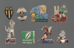 PINS PIN'S RUGBY 950 EGF SCA ALBI ASPTT MARSEILLE CHARLEMAGNE BRESLE SAINT DENIS ADIA INTERSPORT  LOT 8 PINS - Rugby