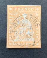 14135 - Helvetia Assise No 25  30 Ct Orange Oblitérée  Le Brassus 06.02.1863 - Gebraucht