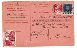 Belgique 1933 Carte Récépissé Reçu Binche Gustave Verhulst Gand Timbre Fiscal - Documentos
