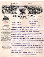 USINES PETOLAT DIJON. 1905 Lettre Et Enveloppe Matériel Fournisseur Des Chemins De Fer, Des Ministères De La Guerre - Transports