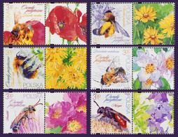 Poland 2021 Beneficial Insects / Bees And Bumblebees, Flowers, Insect, Animal, Bee / Full Set With Tabs Labels  MNH** - Nuovi