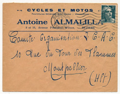 Delcampe - FRANCE - Env. En-tête "Cycles Et Motos Antoine ALMALILLA - Béziers" Affr 2F Gandon - 1946 - Automobile