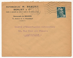 FRANCE - Env. En-tête "Automobiles M. Berliet - Berliet & Cie - Succursale De BEZIERS" Affr 2F Gandon - 1945 - Automobilismo