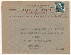Delcampe - FRANCE - Env. En-tête "Cycles - Accessoires Louis TENDIL - NIMES" Affr 2F Gandon - 1945 - Automobile
