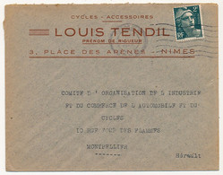 FRANCE - Env. En-tête "Cycles - Accessoires Louis TENDIL - NIMES" Affr 2F Gandon - 1945 - Automobilismo