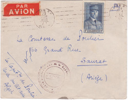 Algérie 1F Pétain Seul / Lettre En FM Franchise Militaire 1F = Surtaxe AVION (cf. étiquette) 1941 > FRANCE - Brieven En Documenten