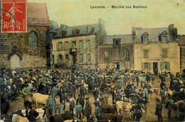Delcampe - Locminé * Le Marché Aux Bestiaux * Marchands Foire Aux Boeufs * Boulangerie HAYS * Cpa Toilée Colorisée - Locmine