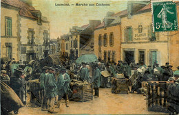 Locminé * Le Marché Aux Cochons * Marchands Foire * Auberge A LA CROIX BLANCHE , LAMOUR * Cpa Toilée Colorisée - Locmine