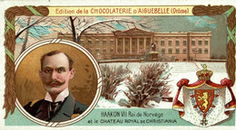 Delcampe - CHROMO CHOCOLAT D'AIGUEBELLE HAAKON VII ET LE CHATEAU ROYAL DE CHRISTIANIA - Aiguebelle