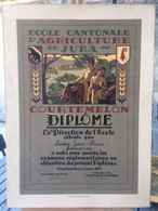 Affiche Suisse Courtemelon Ecole Cantonale D Agriculture Du Jura Diplome 1944 Signee A.SCHWARZ COLLE SUR CARTON - Manifesti