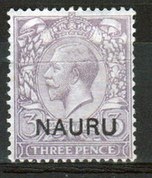 Delcampe - Nauru George V 1916 Single 3d GB Definitive Stamp Overprinted In Mounted Mint Condition. - Nauru