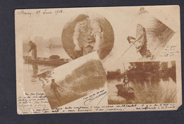 Delcampe - Carte Photo Amateur Multivues Stenay Partie De Pêche  Meuse  Année 1903 Martinot  (en L'état 47684) - Stenay