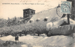 CPA 74 SAMOENS LA PLACE ET L'EGLISE EN HIVER 1907 - Samoëns