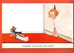 Delcampe - CAH-11 Wills John Illustrator Comment Vais-je Faire Pour Sortir. Petit Chien Se Sauvant Avec La Chemise .Non Circulé - Wills, John