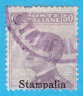 EGST008 EGEO STAMPALIA 1912 FBL D'ITALIA SOPRASTAMPATI STAMPALIA CENT 50 SASSONE NR 6 USATO - Egée (Stampalia)