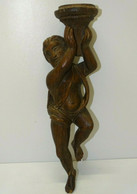 Delcampe - SUJET ANGELOT PUTTI PORTE TORCHERE CHENE ANCIEN No Nubien Déco Collection - Legni
