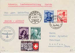 Pro Aero Meldeflug Zürich - Altdorf / Bel Affranchissement Sur Lettre Obl. Schweiz Landesausstellung - Other Documents