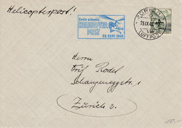 Delcampe - Flamme HELICOPTER POST, 23 Septembre 1948 Sur Lettre Oblitérée Zürich Luftpost - Other & Unclassified