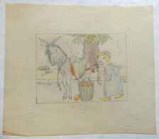 DESSIN ORIGINAL G REUZE ALBUM A COLORIE LINE ET PAT Calque Mine De Plomb Crayons De Couleurs CALQUE TRANSPORT DES MOUTON - Original Drawings