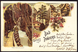 1899 Gelaufen Litho Karte: Gruss Aus Bad Pfäfers. 3 Bildrig. Minim Fleckig - Pfäfers