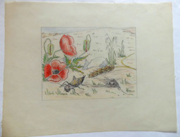 DESSIN ORIGINAL G REUZE ALBUM A COLORIE LINE ET PAT Calque Mine De Plomb Crayons De Couleurs CIGALES ET COQUELICOTS - Dibujos Originales