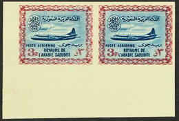 1961 3p Blue & Pale Claret, Vickers Viscount, IMPERF CORNER PAIR With Doubled Frame, SG 430 Variety, Never Hinged Mint.  - Arabie Saoudite