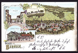 1899 Gelaufene Litho Karte: Gruss Aus Berneck. 4 Bildrig. Rechter Rand Leicht Oxydiert - Berneck