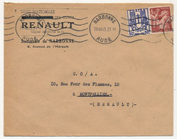FRANCE - Env. En-tête "Régie Nationale RENAULT - Narbonne" Affr Composé 1945 - Cars
