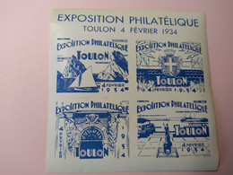 Erinnophilie 1bloc De 4 Toulon 1934 Exposition Philatelique Surcharge Vignette - Erinnophilie