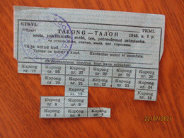 1946  ESTONIA  ESTLAND USSR  RATION CARD FOR PETROLEUM  SALT TEA SOAP  MATCHES  , 0 - Ohne Zuordnung