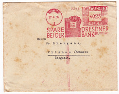 Lettre Allemagne Deutschland 1935 STUTTGART Spare Bei Der Dresdner Bank Vitznau Suisse Schweiz Buch - Franking Machines (EMA)