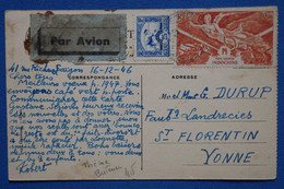 X8   INDO CHINA BELLE CARTE  1946 VOYAGEE   SAIGON  A  ST FLORENTIN FRANCE + AFF  INTERESSANT - Briefe U. Dokumente