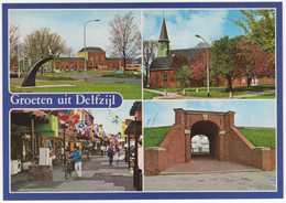 Groeten Uit Delfzijl: Station, Winkelstraat, Waterpoort, N.H. Kerk  - (Nederland/Holland) - Delfzijl