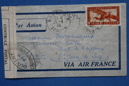 X8   INDO CHINA BELLE LETTRE CENSUREE 1940    PAR AVION  TONKIN A   ST JEAN DE LUZ  FRANCE  + AFF  INTERESSANT - Lettres & Documents