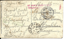 Carte De Prisonnier - 1915 - MUNSTER Westphalie + Cachets De Censure - Archive Joseph GICQUEL Locminé - Genealogy