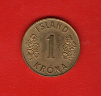 ICELAND ,1975, 1 Krona, Aluminium-bronze,  KM12a, C4234 - Iceland