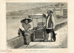 1875 Year Original Antique Print China Hong Kong Porters - Prints & Engravings