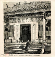 1875 Year Original Antique Print China Hong Kong Temple Architecture Goddess Guanyin - Prints & Engravings