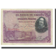 Billet, Espagne, 50 Pesetas, 1928, 1928-08-15, KM:75a, TTB - 1873-1874 : First Republic