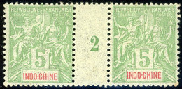 INDOCHINE N°17 PAIRE MILLESIMEE "2" Cote 160 € Neuf Sans Charnière ** (MNH) 5ct Type Groupe Allégorique Voir Description - Unused Stamps